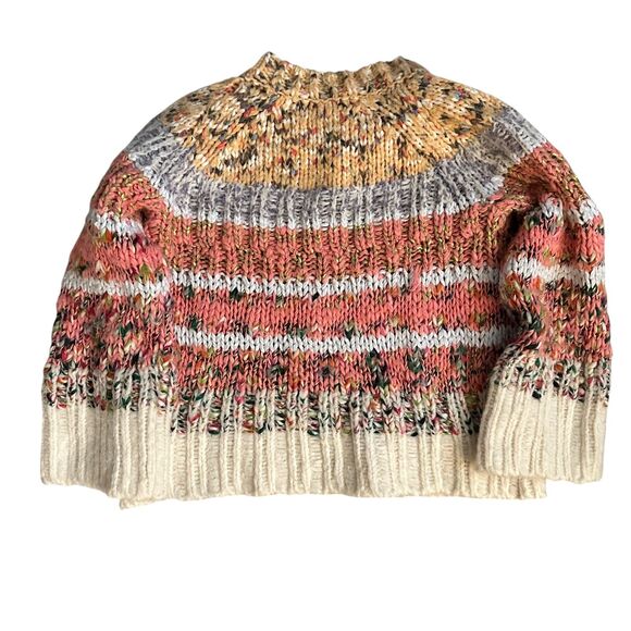 A by Anthropologie Pink Yellow Striped Chunky Oversized Boxy Sweater Size XS - Picture 2 of 7